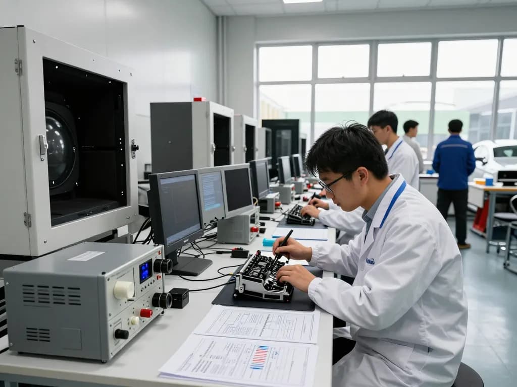 E marking compliance testing in automotive engineering lab