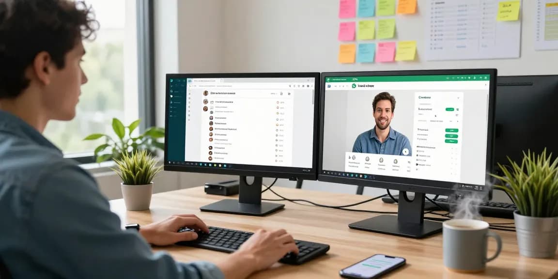 Dynamic workspace featuring a user engaged in WhatsApp網頁版, highlighting seamless communication.