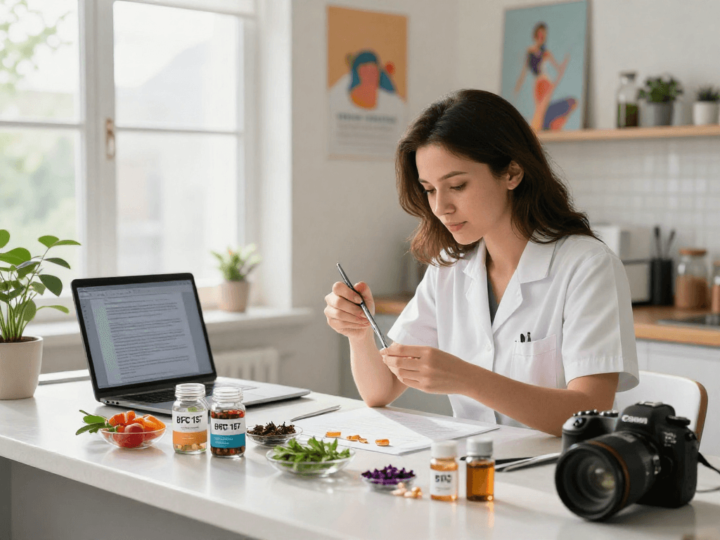Discover BPC 157 benefits in an innovative health supplement preparation scene.