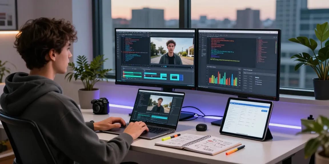 Innovative workspace showcasing prompt ai video analysis tools and technology in action.