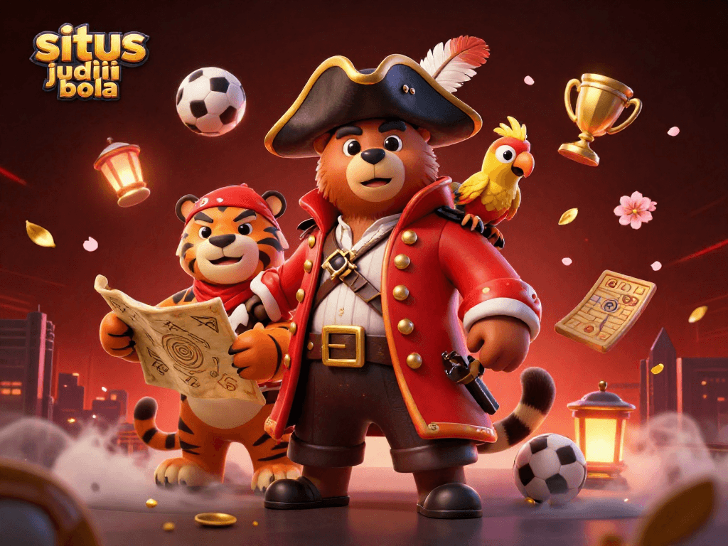 Engage in situs judi bola excitement with a vibrant scene featuring dynamic gambling elements and characters.