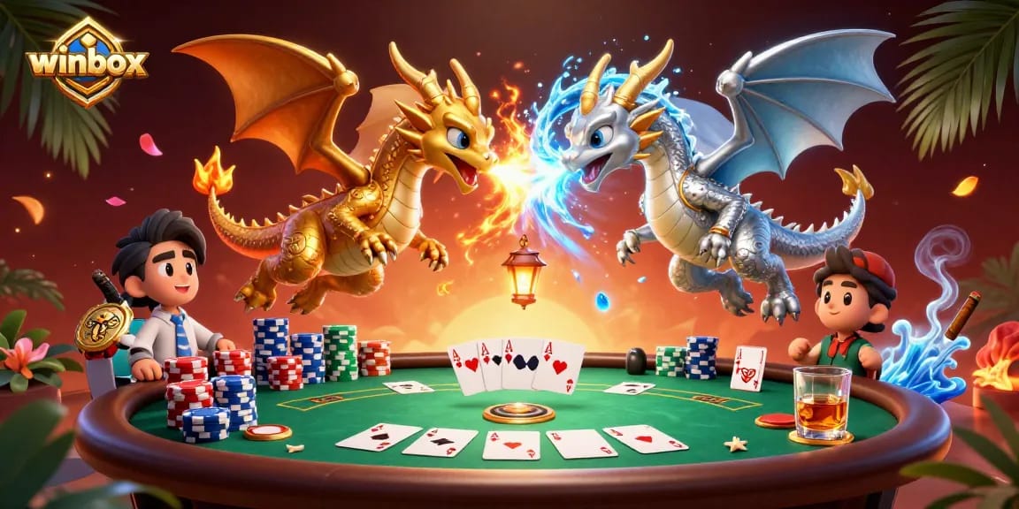 Engage with winbox's dynamic poker battle featuring 3D dragon characters and colorful chips.