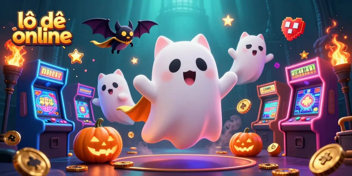 Engage in lô đề online with a lively scene featuring a ghost cat and vibrant casino elements.