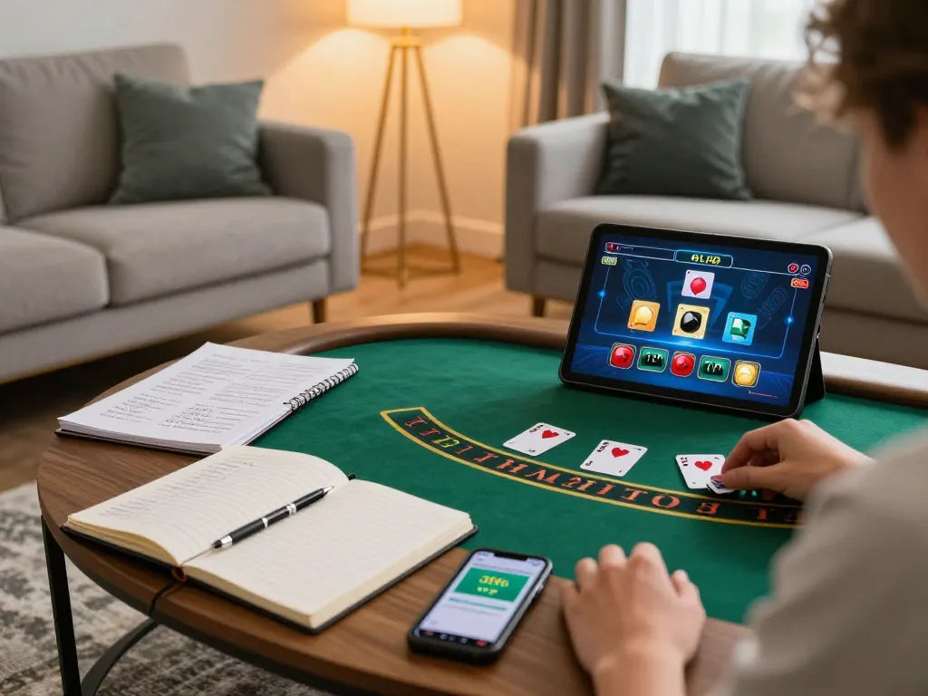 Player engaging in live blackjack on the rikvip app in a cozy home setting.