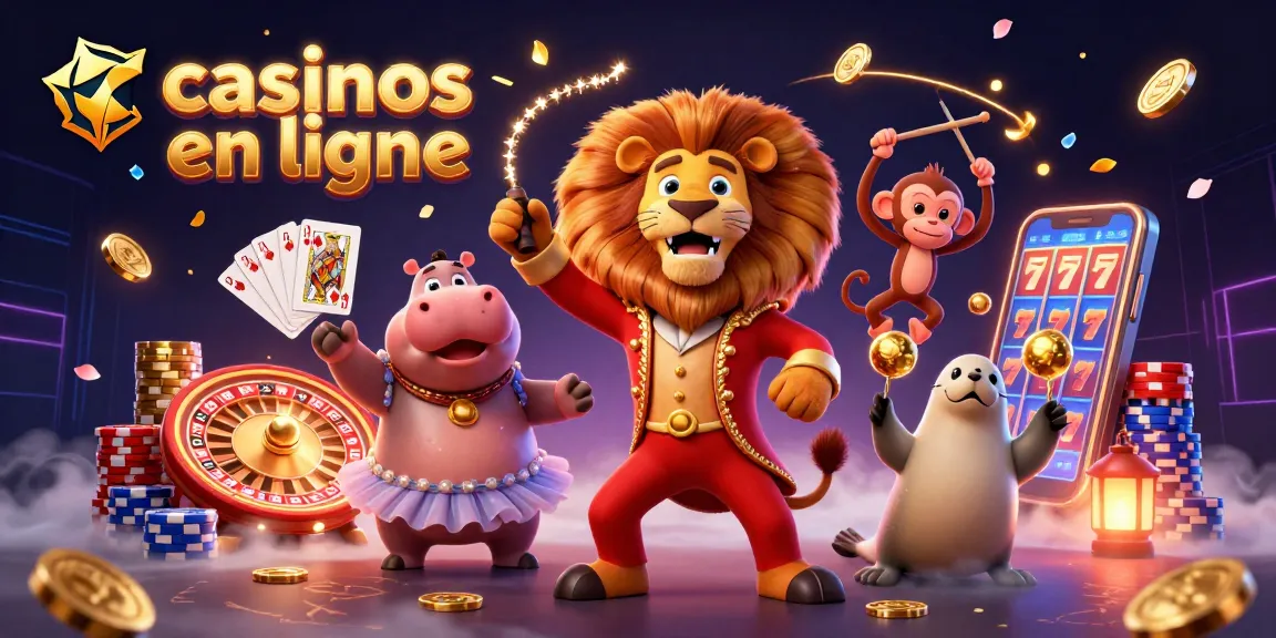 Gagnez des jackpots avec les casinos en ligne grâce à une illustration dynamique de jeux et de personnages festifs.