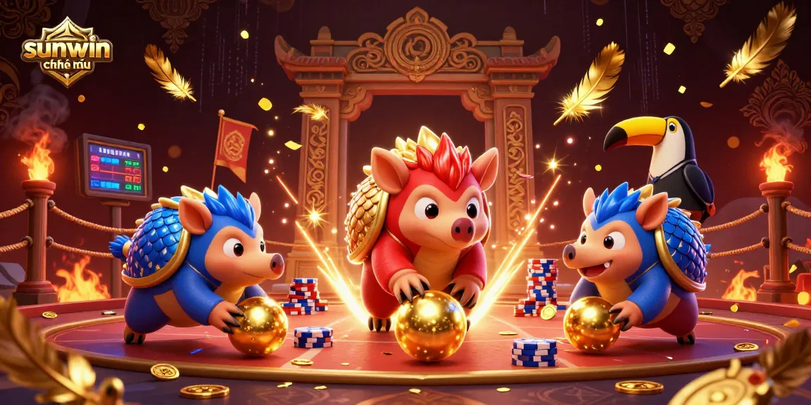 Engage in the excitement of sunwin chính thức with our dynamic casino-themed illustration featuring competitive pangolins.