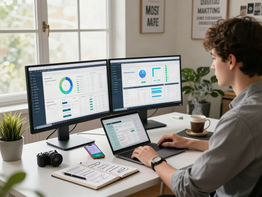bro138 marketing workspace featuring analytics dashboards and a creative atmosphere