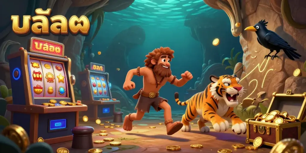 Discover exciting สล็อต gameplay at a prehistoric casino with dynamic characters and thrilling slot visuals