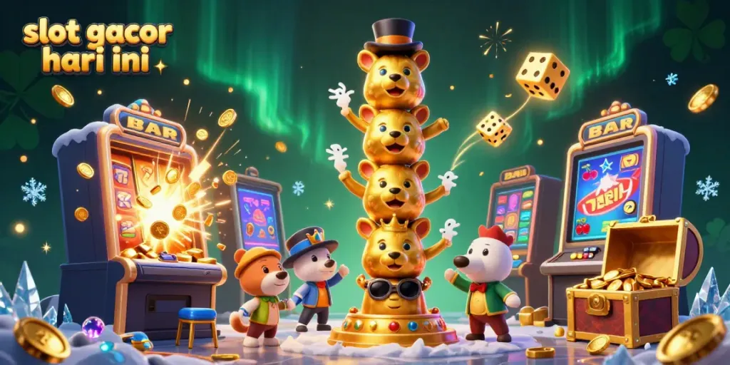 Permainan slot gacor hari ini menampilkan totem emas dengan efek jackpot dan cahaya berkilauan.