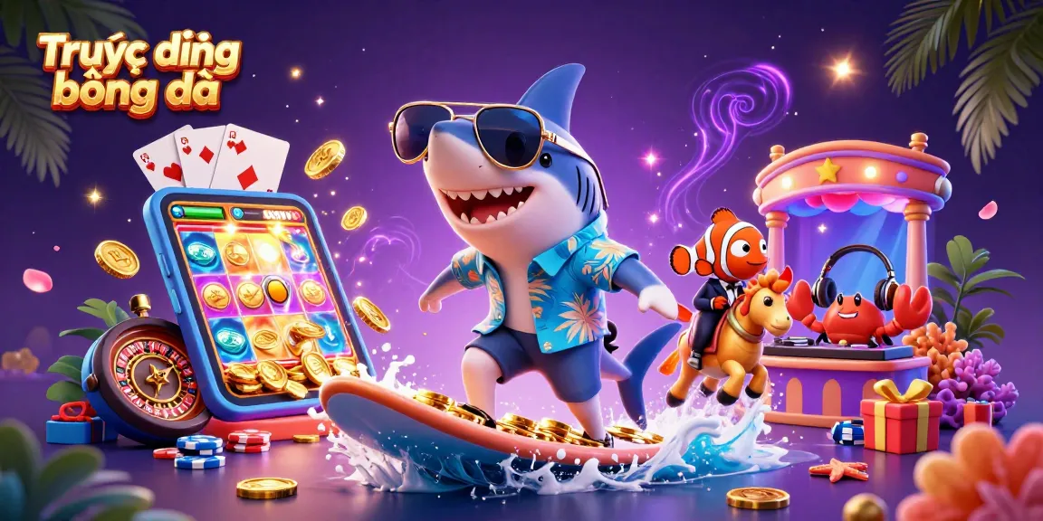 Experience Trực tiếp bóng đá with high-octane action featuring a colorful scene of a shark, clownfish, and DJ crab.