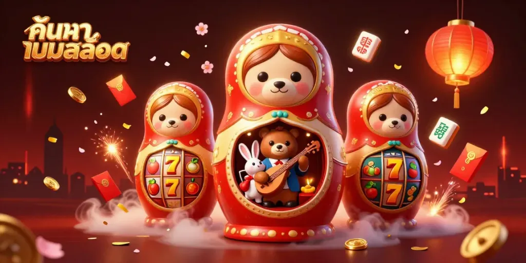 Experience the excitement of ค้นหาเกมสล็อต with vibrant slot reels and enchanting characters in a rich casino scene.
