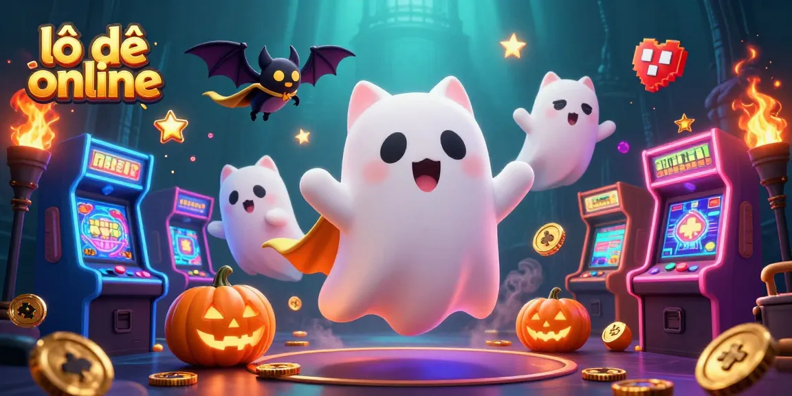 Engage in lô đề online with a lively scene featuring a ghost cat and vibrant casino elements.