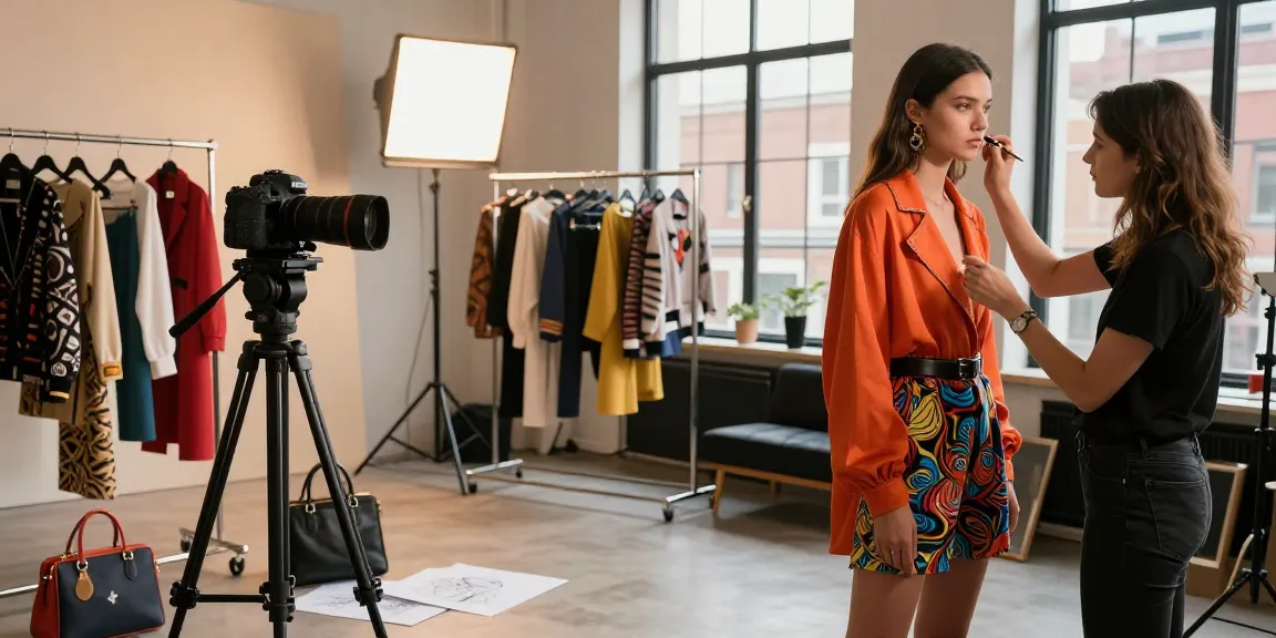 Photographe Milano en studio capturant un modèle en mode avec éclairage professionnel.