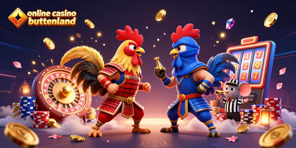 Engaging scene capturing fighting roosters in samurai and ninja attire in a vibrant online casino buitenland setting.