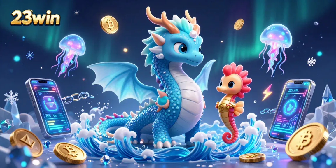 Experience the excitement of 23win with vibrant 3D casino characters and glowing crypto elements.