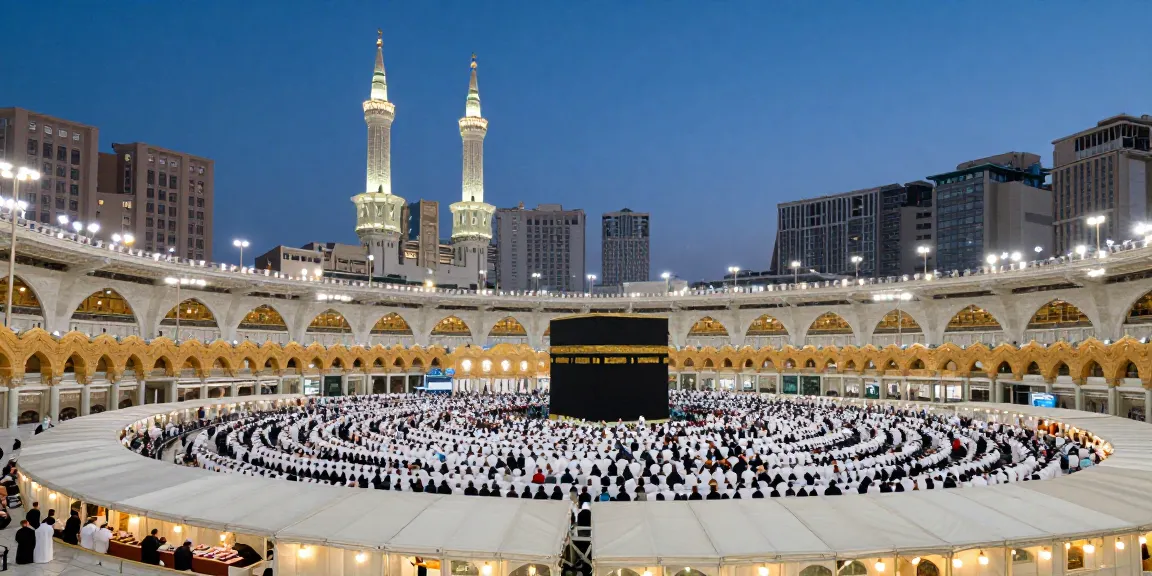 Umroh full ramadhan experience in Makkah during sunset, gatherings of pilgrims, spiritual journey, travel guide.