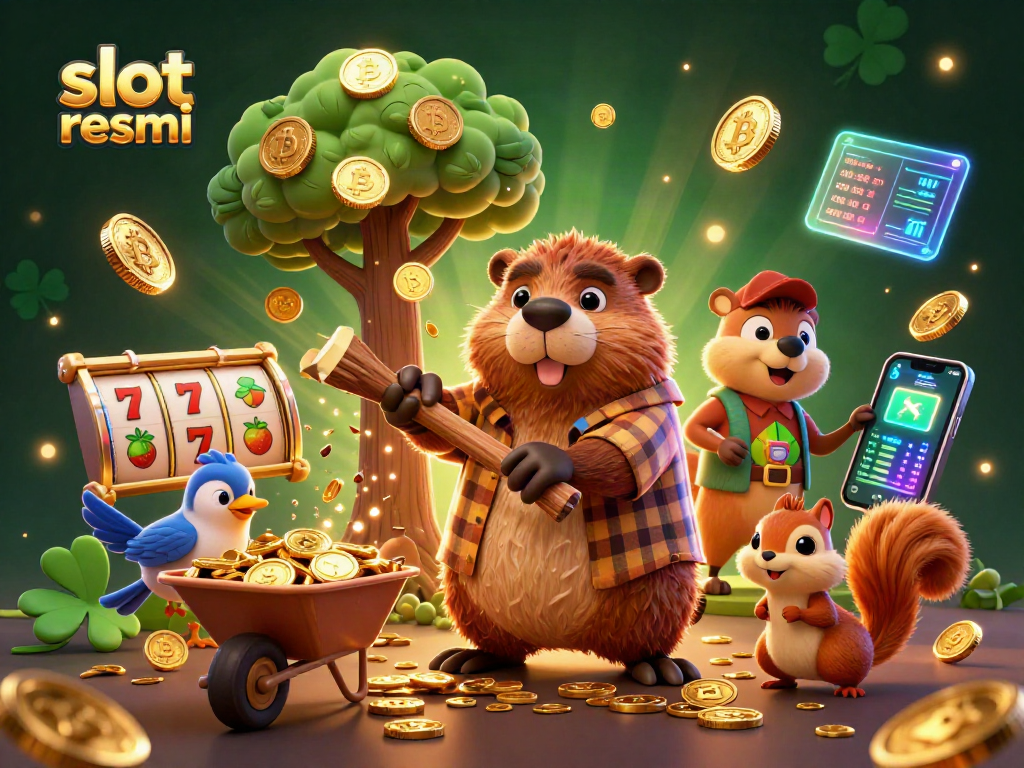 Engage in exciting gameplay with "slot resmi" through a vibrant scene filled with characters and slot elements.