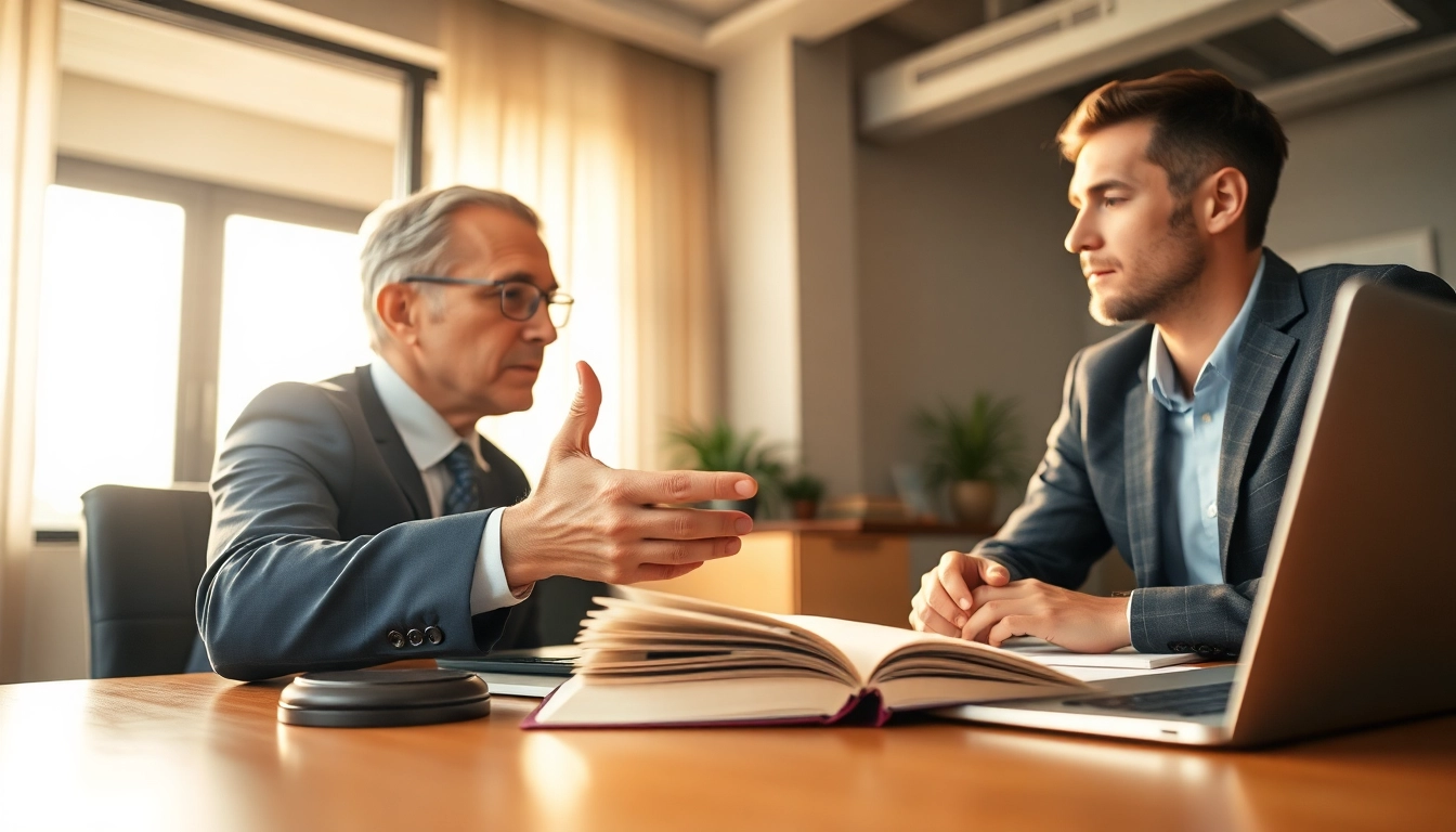 Engaged Clearwater truck accident lawyer providing legal advice in a bright, professional office.