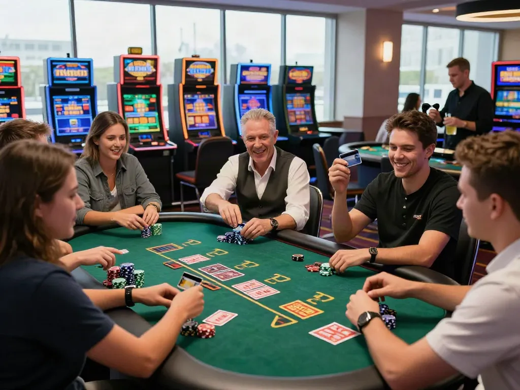 Player engagement at online casinos that accept credit cards, showcasing diverse players enjoying table games and quick deposits.