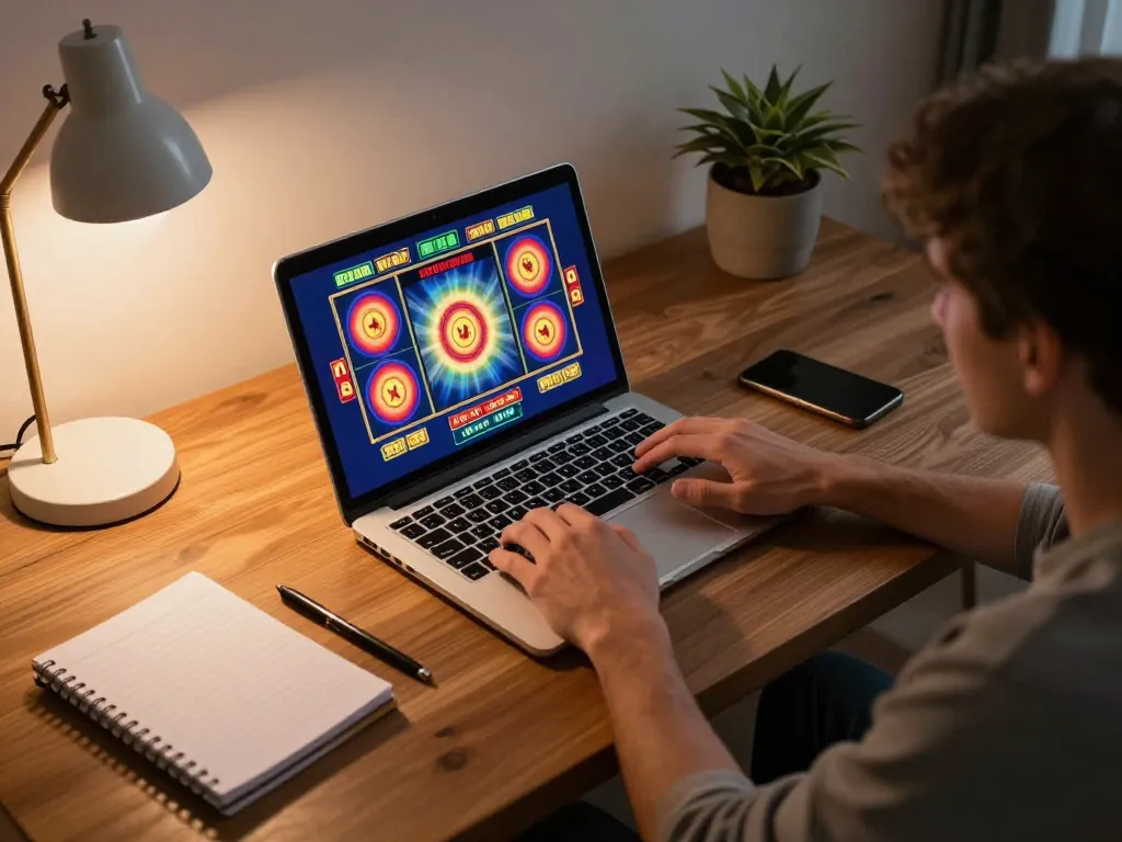 Player using laptop for deposit 1000 while engaging in live slot game at home.