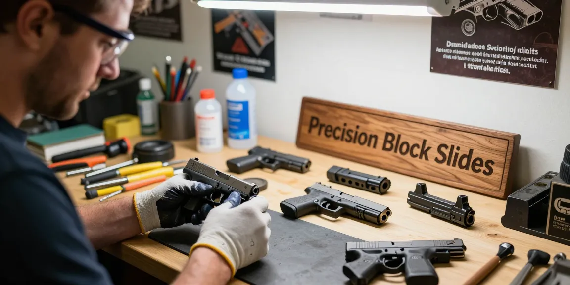Custom Glock slide installation at https://precisionglockslides.com with precision tools and expert craftsmanship.