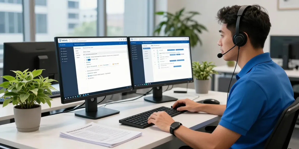 Telus-Technical-Support technician assisting customer in modern office.