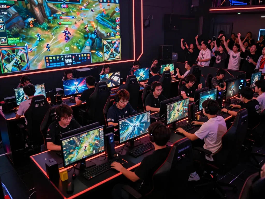 KPK100 esports event capturing competitive gamers immersed in intense gameplay.