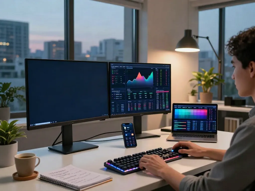 Comprehensive view of a cryptocurrency trading workspace with mutual fund data API dashboard and embedded trading analytics.