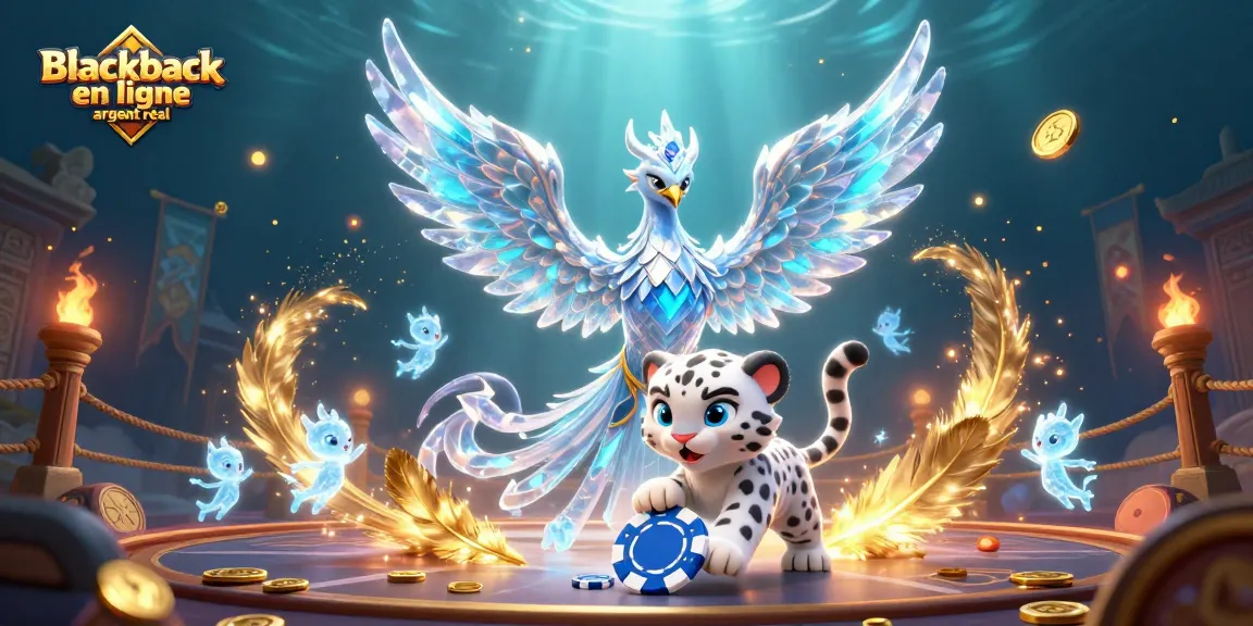 Jouez au blackjack en ligne argent réel avec ce visuel captivant d'un phoenix et un léopard des neiges.