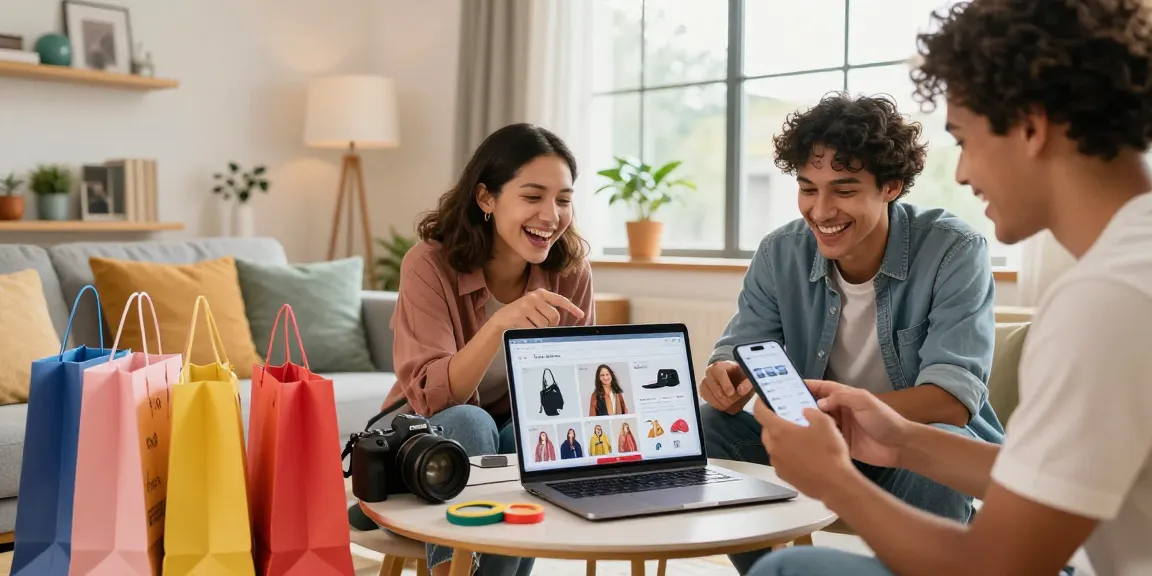 Friends enjoying a lively online shopping experience with rokok88 products in a cozy setting.