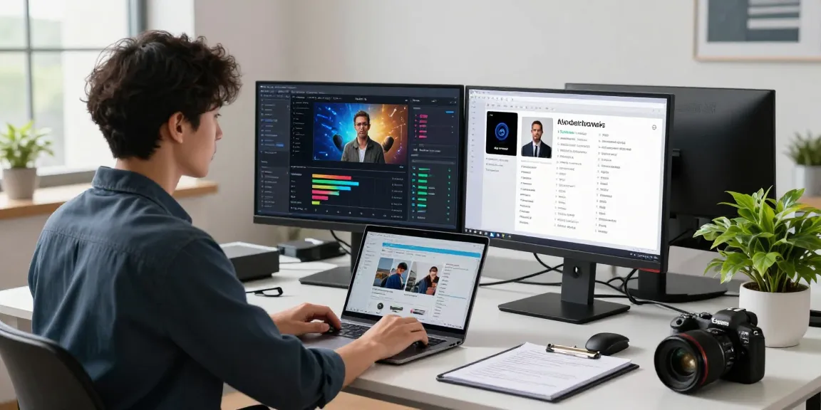 AI image detector tool in action, professional analyzing images in a modern workspace.