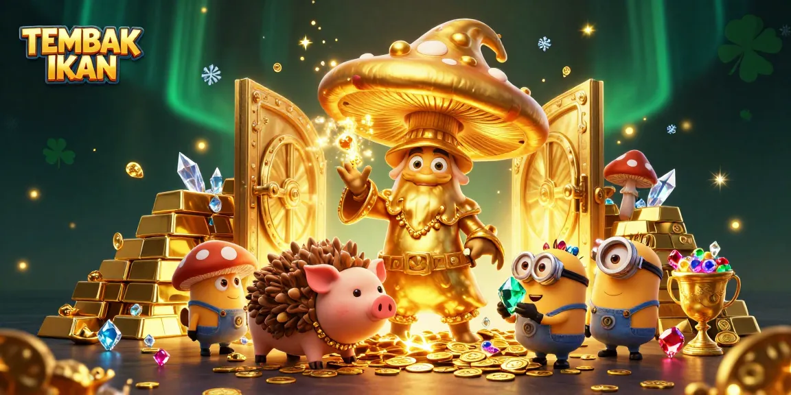 Experience the excitement of TEMBAK IKAN with magical characters and treasures in a vibrant illustration.