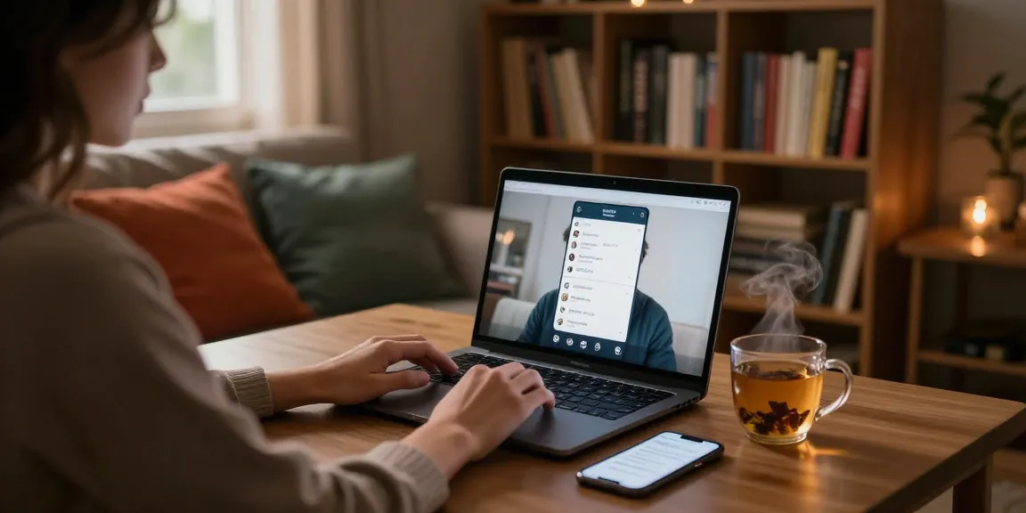 Engaging virtual chat scene showcasing porn chat ai in a cozy setting with warm lighting and personal touches.
