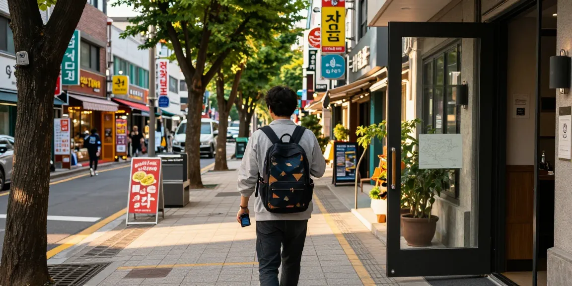 Exploring the vibrant 상봉동 한국관 area with a person navigating local culture and shops.