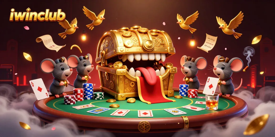 Engage in thrilling gameplay at iwinclub, showcasing a dynamic casino scene filled with cards, chips, and excitement.