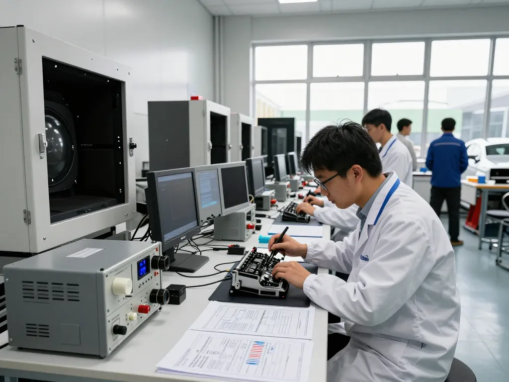 E marking compliance testing in automotive engineering lab