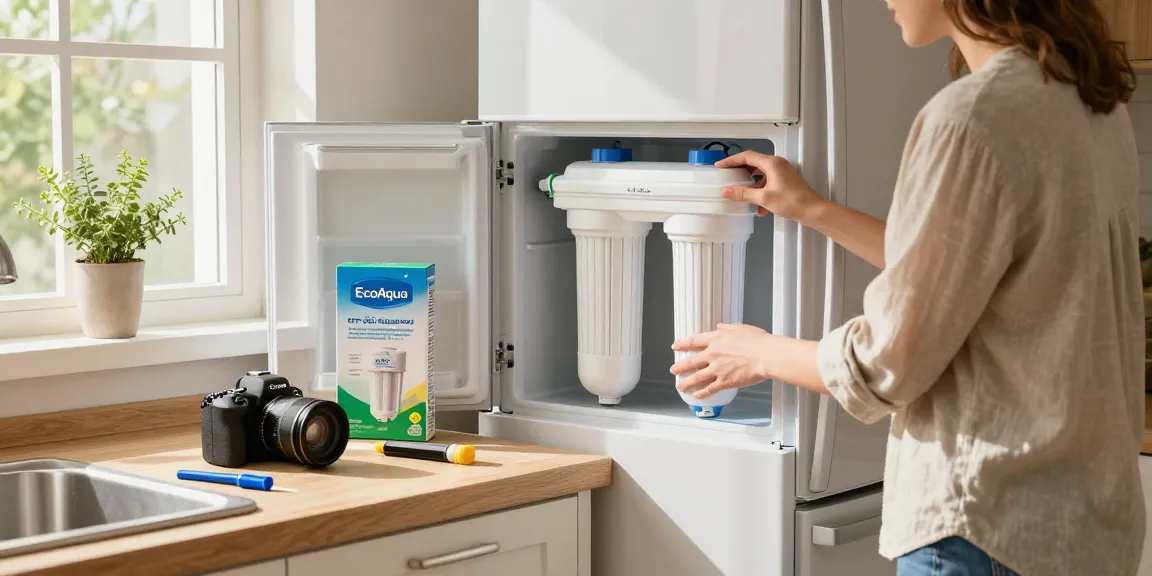 Person replacing EcoAqua EFF-6013A Replacement Filter in a bright kitchen.