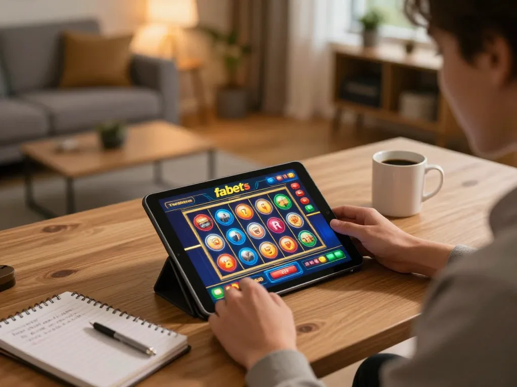 Engaging in exciting slot games on fabet from a cozy home setup.