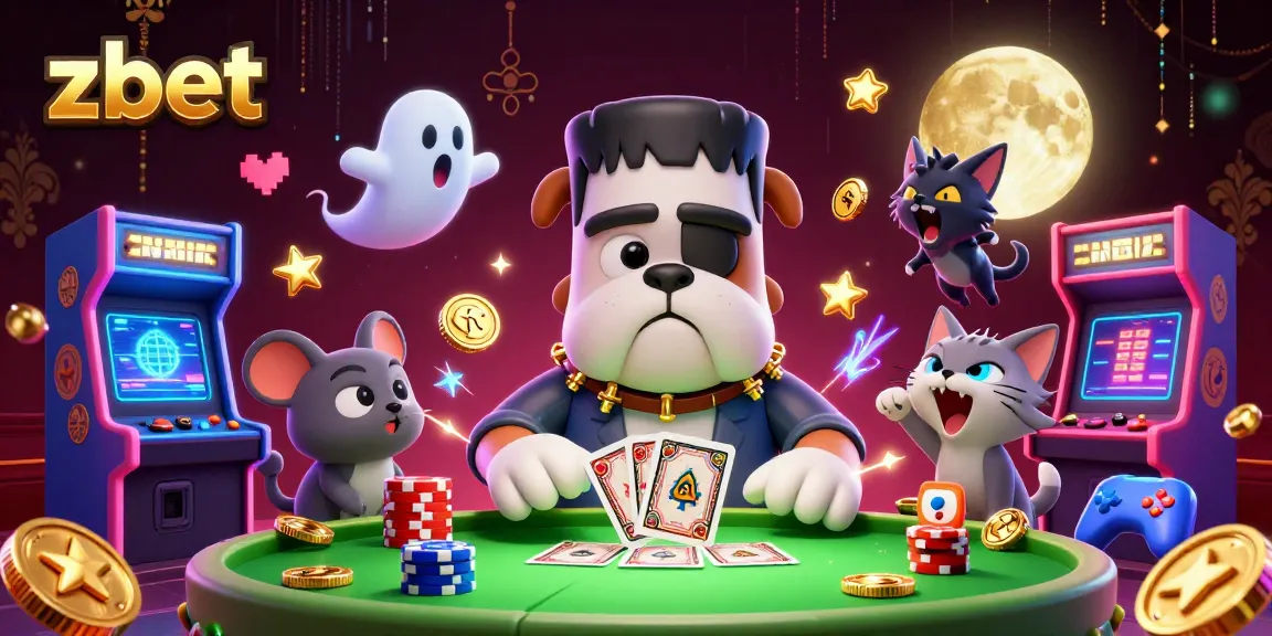 Experience the thrill of zbet as a bulldog dealer cards amidst glowing arcade games.