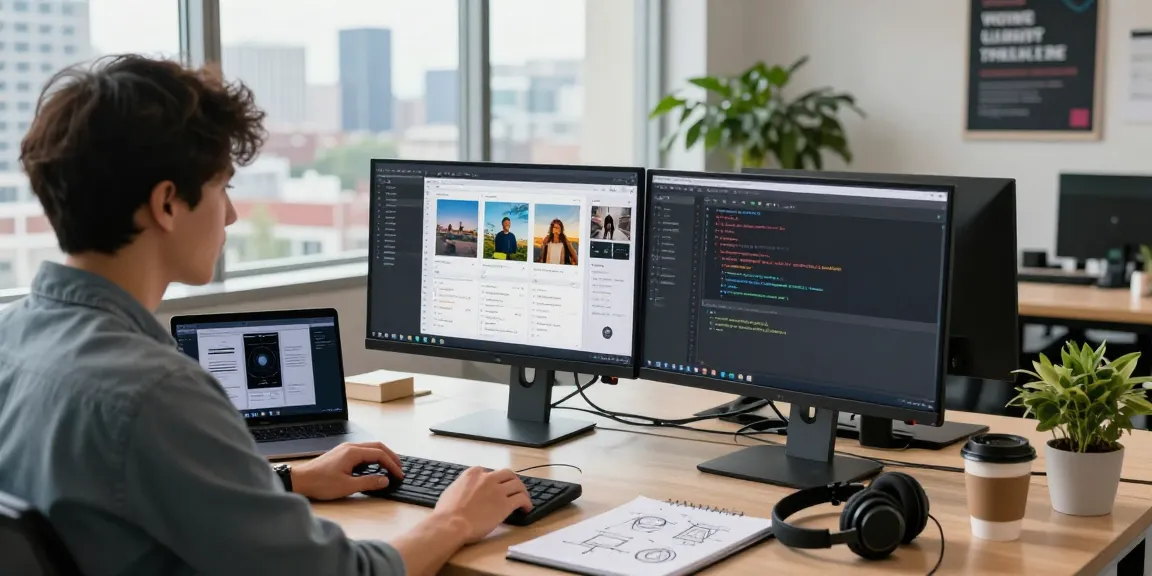 AI image detector results being analyzed by a developer in a modern tech workspace