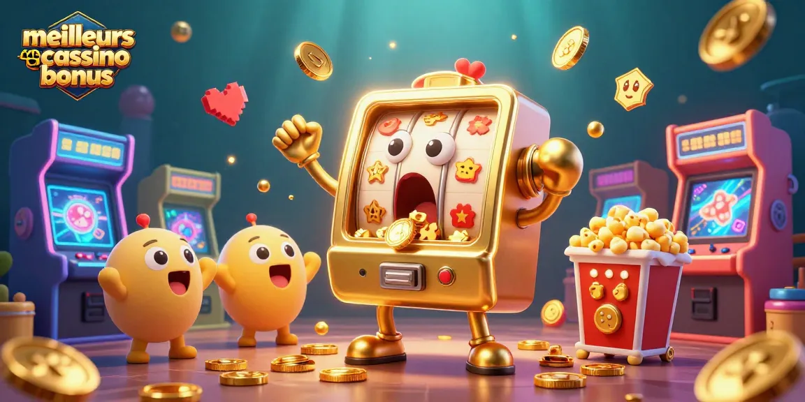 Visualiser les meilleurs sites casino bonus avec une machine à sous enthousiaste gagnant un jackpot et des machines à sous plus petites réjouies.