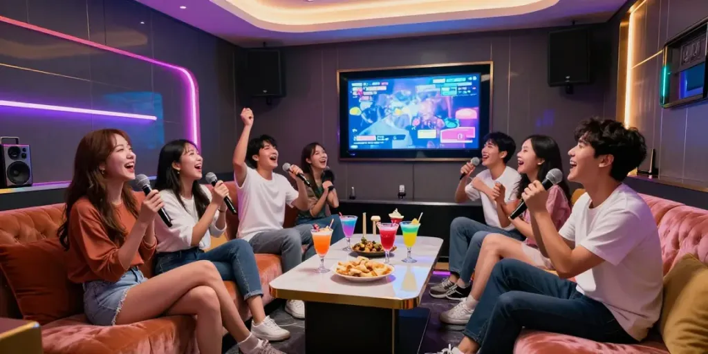 강남도파민에서 친구들과 함께 노래를 부르며 즐거운 시간을 보내는 모습