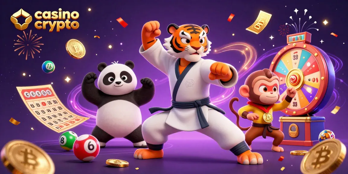 Jouer dans un casino crypto avec des personnages animés et des éléments de loterie dynamiques.