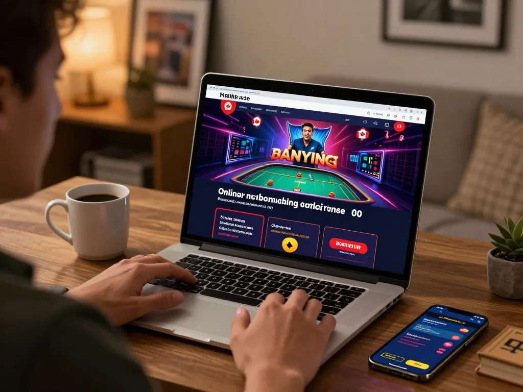 Engaging with online casinos in Canada on a laptop at home, showcasing strategic gameplay.