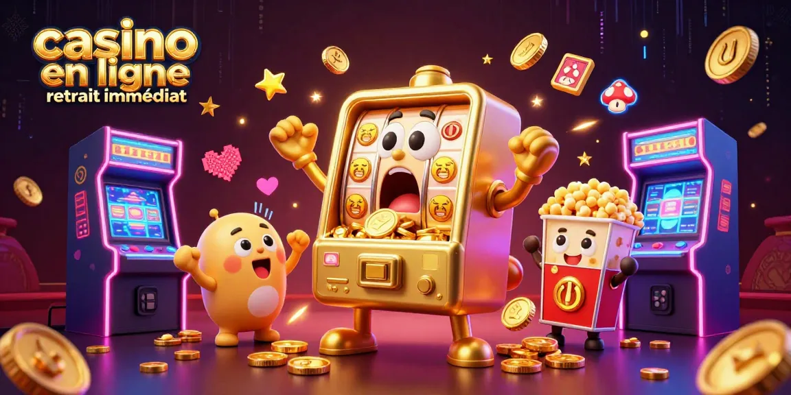 Gagnez avec facilité sur un casino en ligne retrait immédiat, avec des machines à sous animées et des pièces jaunes qui tombent.