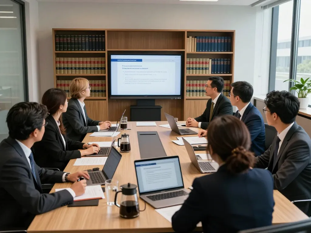 USA lawyers collaborating in a modern legal office to discuss case strategies.