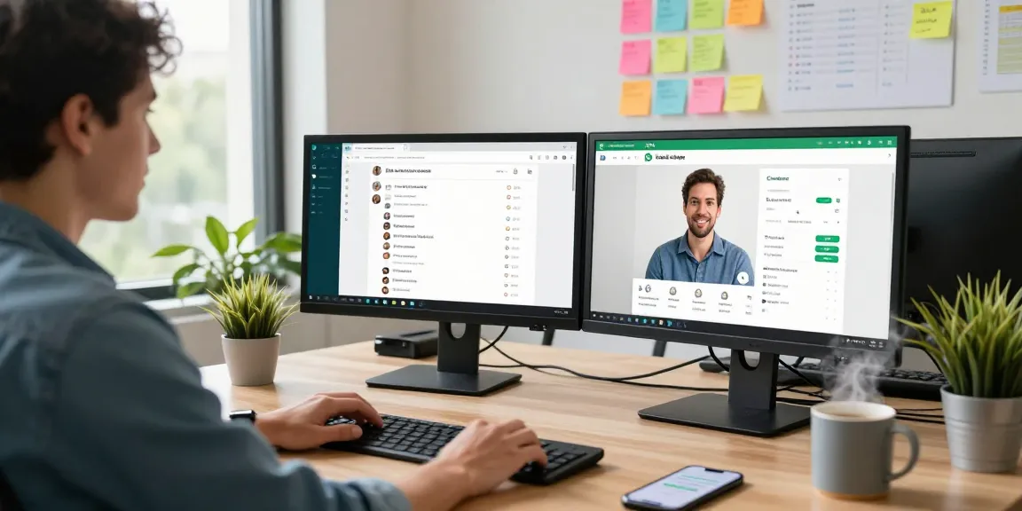 Dynamic workspace featuring a user engaged in WhatsApp網頁版, highlighting seamless communication.