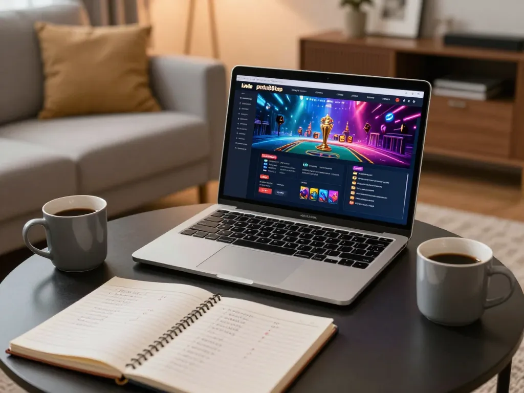 Engaging online gaming scene on pintu888top with cozy decor and strategy materials