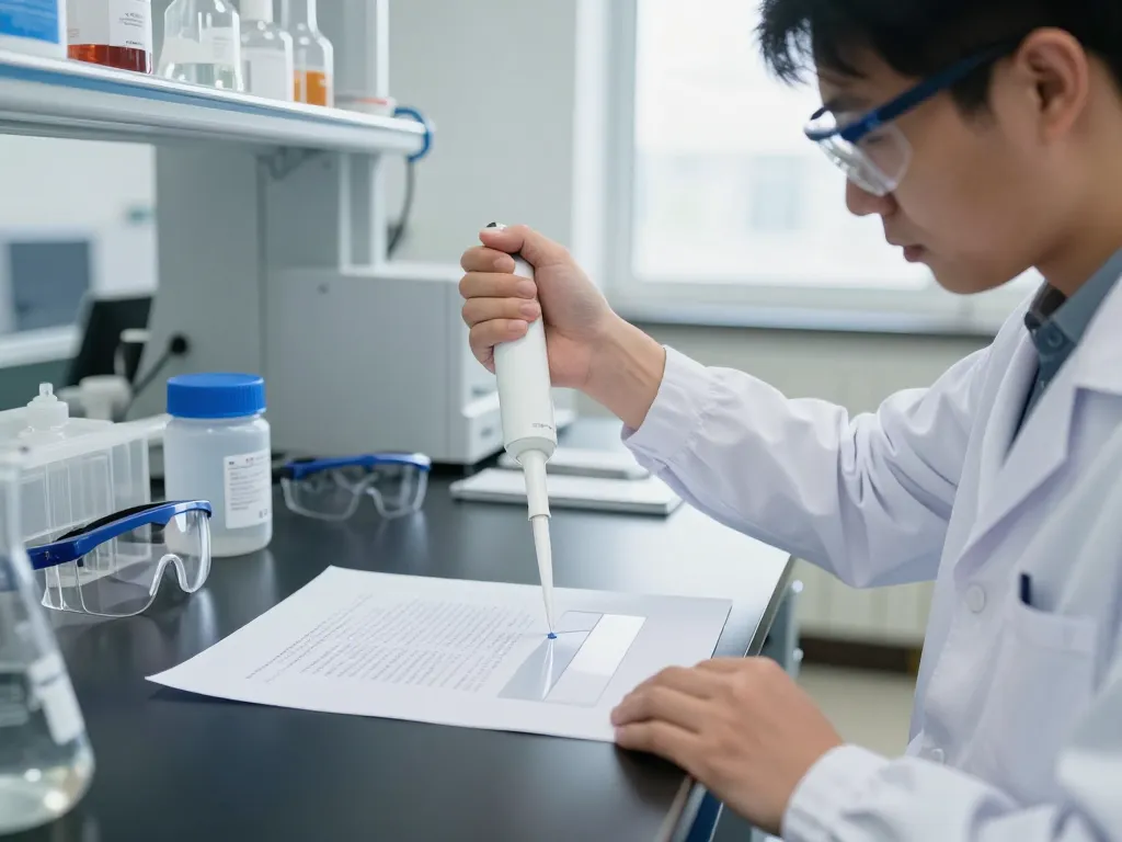 Applying Hóa chất bóc lớp ép plastic safely in a lab setting.