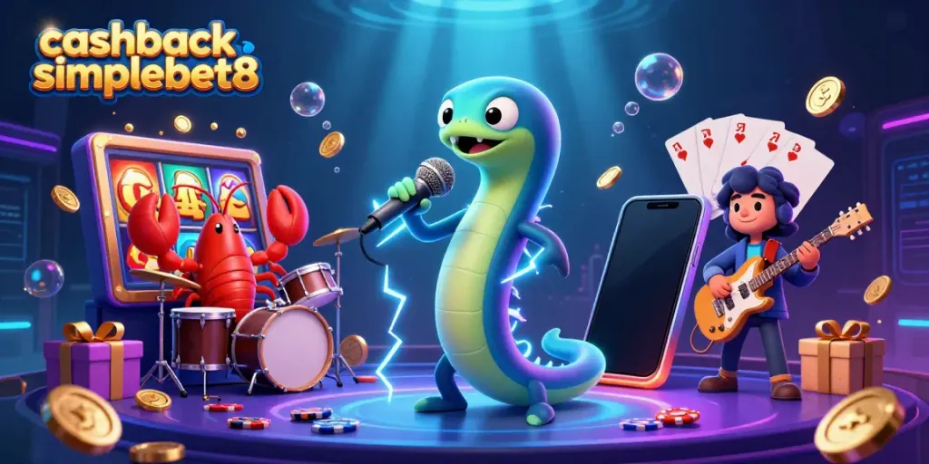 Experience cashback simplebet8 with a vibrant underwater casino scene featuring electrifying characters and dynamic gaming elements.